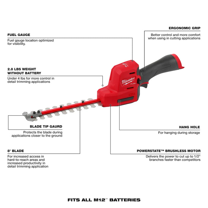 Milwaukee 2533-20 M12 FUEL 8" Hedge Trimmer (Tool Only) - Image 2