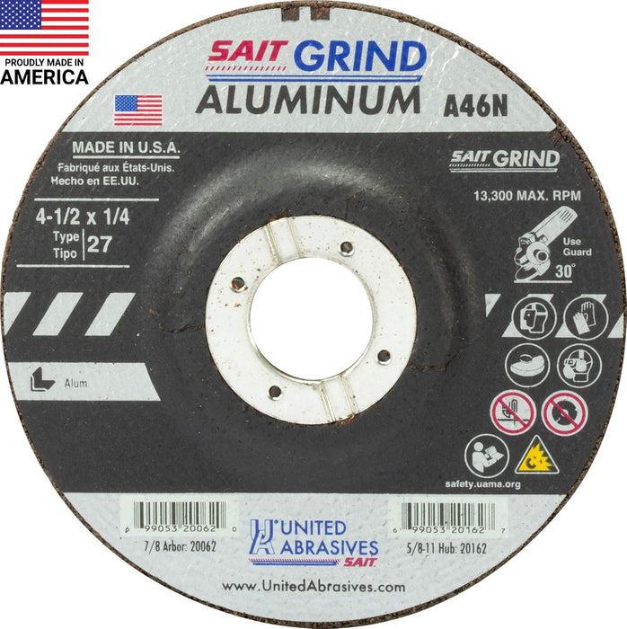 United Abrasives - Sait 20062 4-1/2" x 1/4" Aluminum Grinding Wheel - Image 1