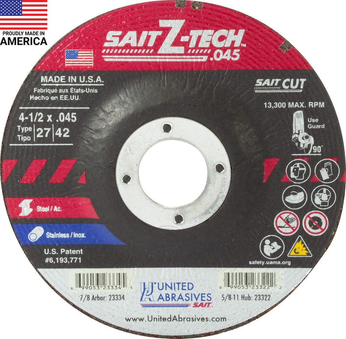 United Abrasives - Sait 23334 4-1/2" x 0.045" Z-Tech Metal Cutting Wheel - Image 1