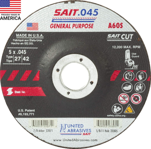 United Abrasives - Sait 22071 5" x 0.045" General Purpose Cutting Wheel - Image 1