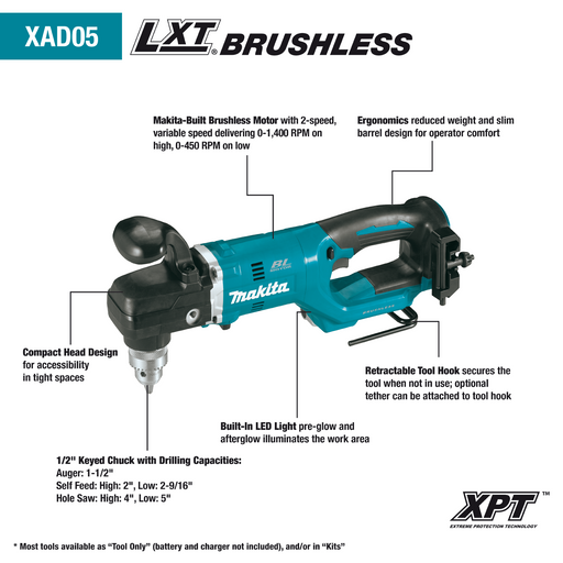 Makita XAD05Z 18V LXT 1/2" Right Angle Drill (Tool Only) - Image 2