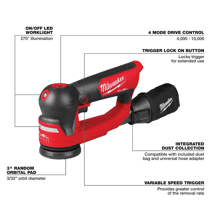 Milwaukee 2535-20 M12 FUEL 3" Random Orbital Detail Sander (Tool Only) - Image 2