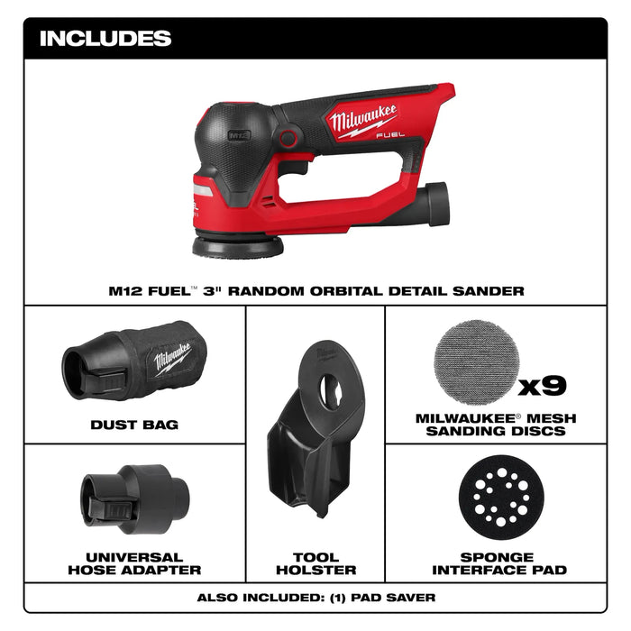 Milwaukee 2535-20 M12 FUEL 3" Random Orbital Detail Sander (Tool Only) - Image 3