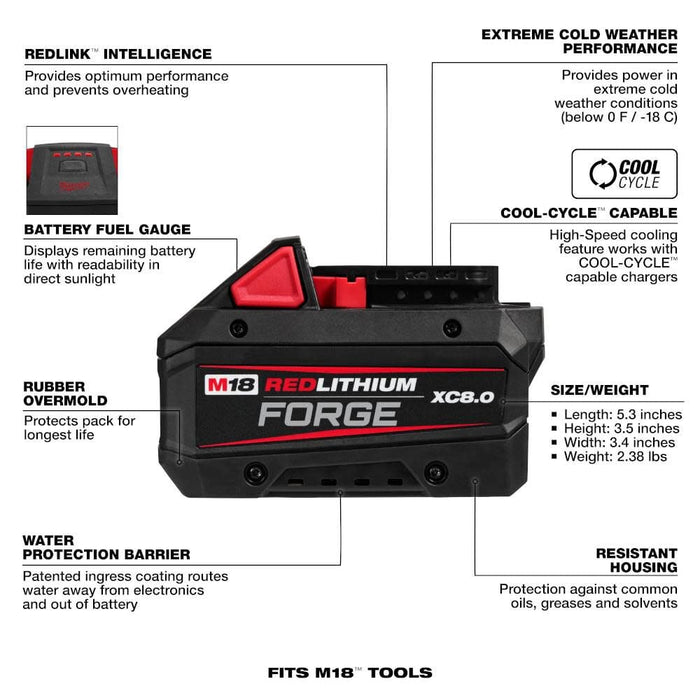 Milwaukee 48-11-1881 M18 REDLITHIUM FORGE XC8.0 Battery - Image 3