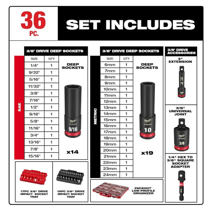 Milwaukee 49-66-6805 SHOCKWAVE Impact Duty 3/8" Drive Packout Socket Set - Image 2