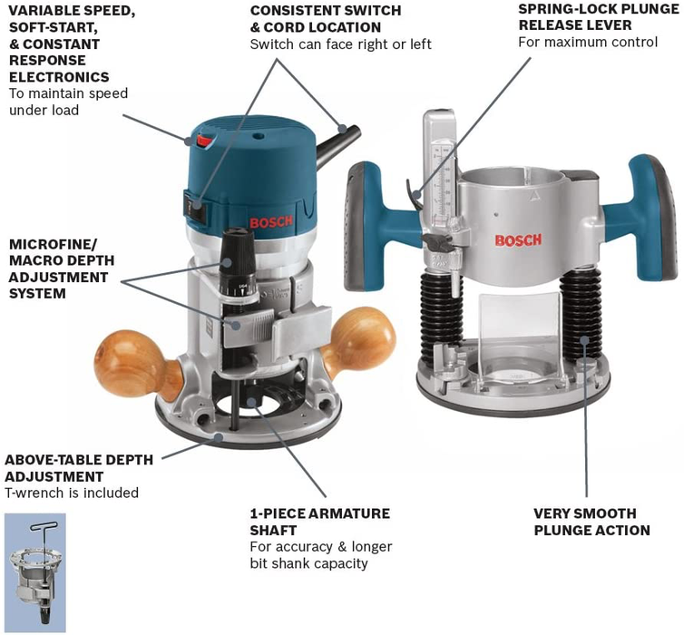 Bosch V.S. 2 1/4HP Plunge/Fixed Base Router Combo Kit